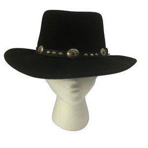 VTG Black Golden Gate Aztec Hat Unisex S Concho Western Wool USA Feather Cowboy